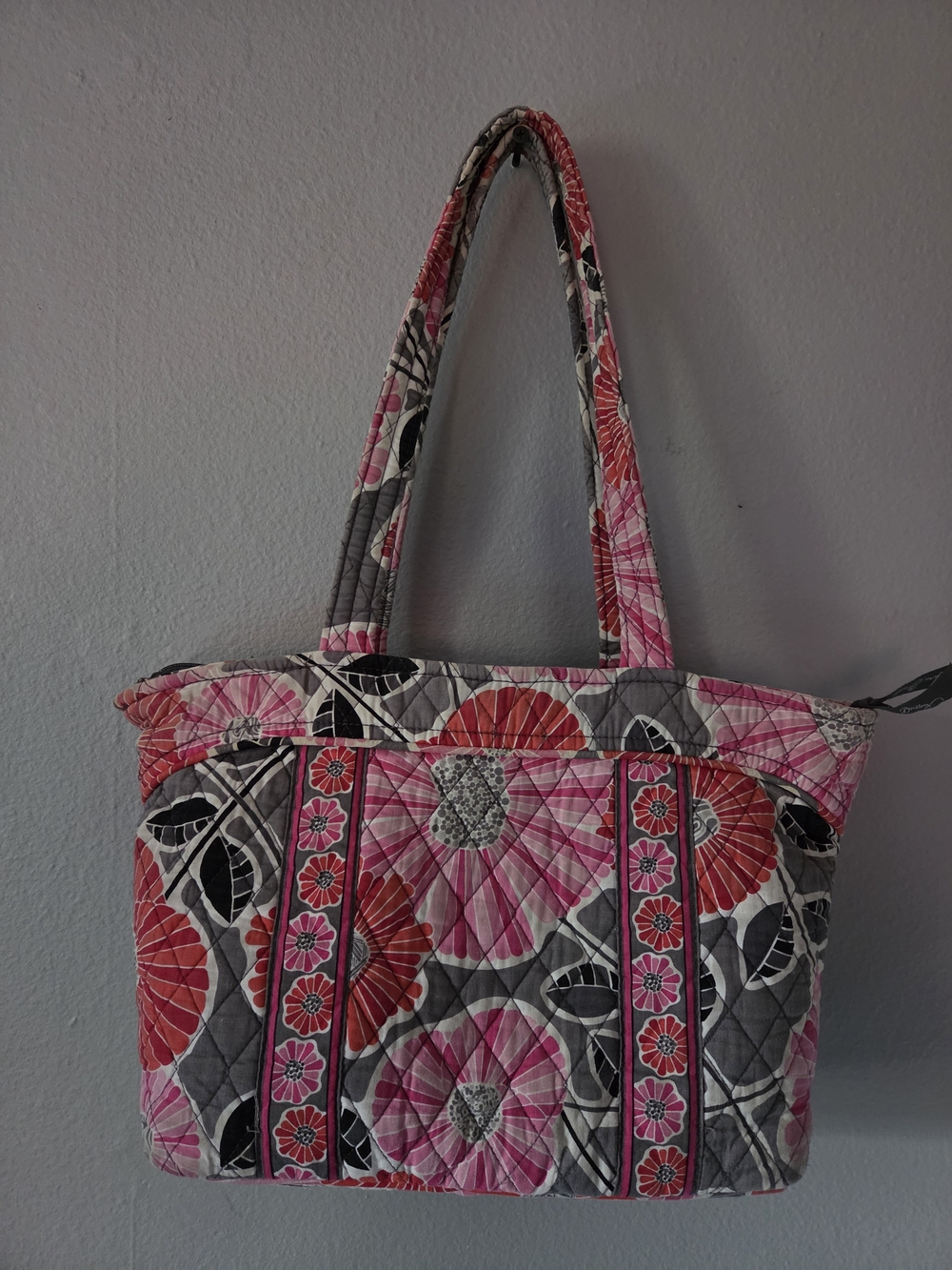 Vera Bradley Quilted Floral Tote Bag in Pink and Gray